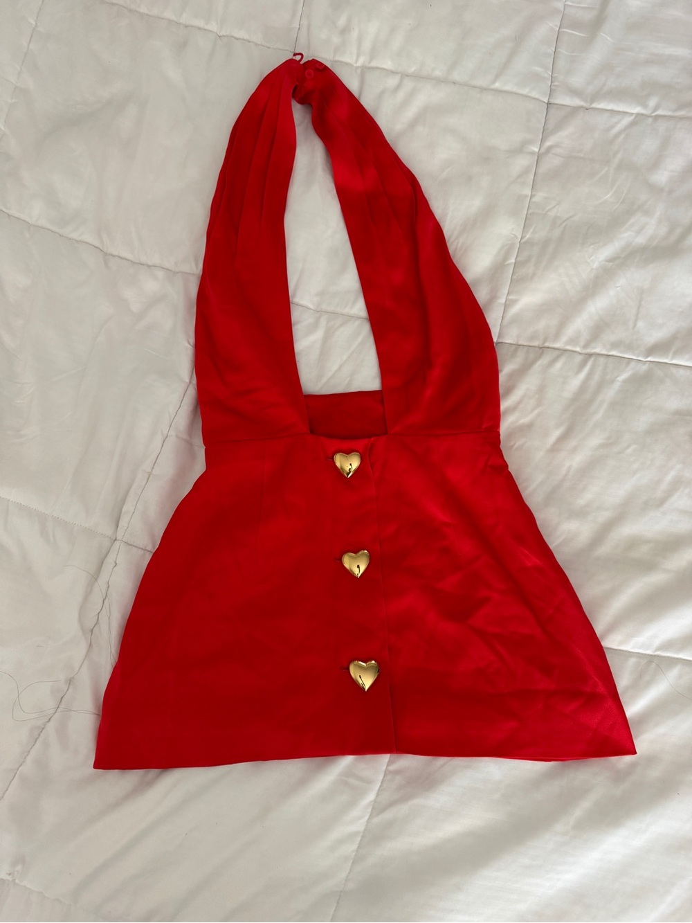 Moschino Couture! Red Satin Halter Dress Gold Heart Buttons US 8 - Picture 5 of 12